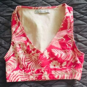 ZARA BODYCON CROP TOP FLORAL PINK WHITE